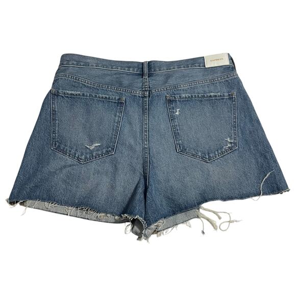 Express Womens Shorts Size 14 Blue Mom Shorts Button Fly Super High Rise Denim - Picture 2 of 13